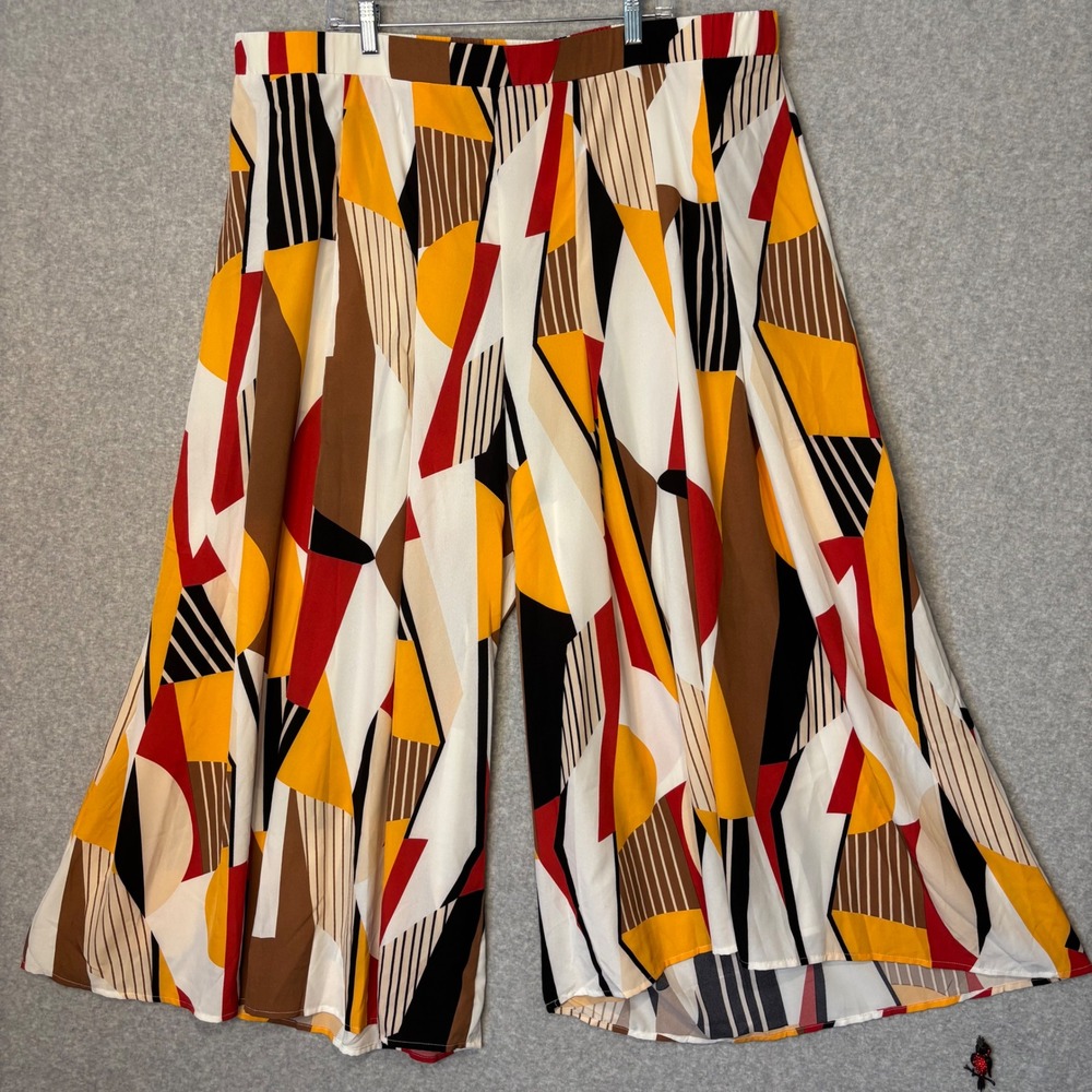 Shein Fit+ Women's‎ 24 Wide Leg Palazzo Pants Geometric Print Colorful Art Deco